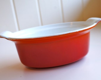 Flame Orange Red Descoware Enamel Pot Julia Child's Favorite Mid Century Enamel Pot