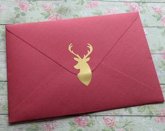 40 Deer Stickers, stag party, buck decals, gold envelope seal, removable wallpaper, hunting decals, antlers, Christmas stickers, wild one