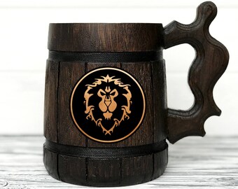 Alliance Warcraft Mug World Of Warcraft Mug Alliance Gift WOW Gift Gamer Gift World Of Warcraft Custom Beer Steins Wooden Beer Tankard #68