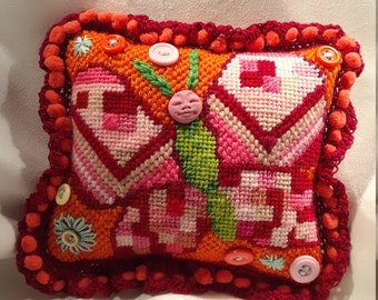 Let Me Fly Needlepoint Butterfly Mini Decorative Pillow