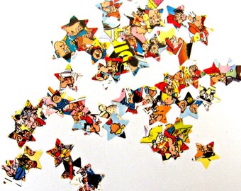 Comic table confetti. 200 childrens party embellishments. Bash Street Kids table scatters. Recycled junk journal, planner, paper shapes.
