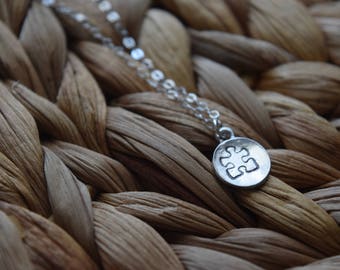 puzzle piece charm necklace | autism awareness necklace | hand stamped necklace | birthday gift | gift for her | gift under 30
