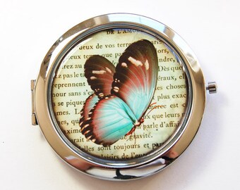 Butterfly, Compact mirror, Butterfly compact mirror, butterfly mirror, mirror, purse mirror, green, Nature, gift for her (3105)