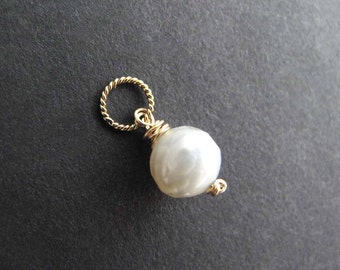 Gold Pearl Charm, June Birthstone Gift, Faceted White Pearl Pendant, Gemstone Charm, Dainty Birthstone Charm (silver or 14k gold filled)