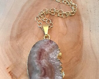 Amethyst Necklace: Gold Dipped Amethyst Necklace, Raw Amethyst Necklace, Amethyst Slice Necklace, Amethyst Pendant, Amethyst Geode