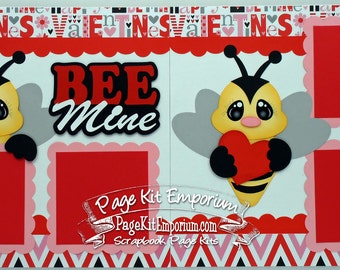 Scrapbook Page Kit Valentine Bee Mine Boy Girl Baby 2 page Scrapbook Layout 024