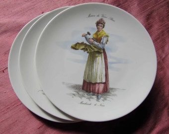 French Beautiful Dessert Plates- Metiers du vieux Paris-Porcelaine Limoges des Brémailles