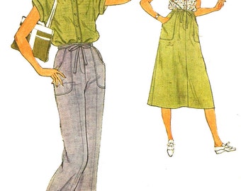 1970s Skirt Pattern Gathered Pants Blouse Simplicity Sewing Vintage Women's Misses Size 12 Bust 34 Inches