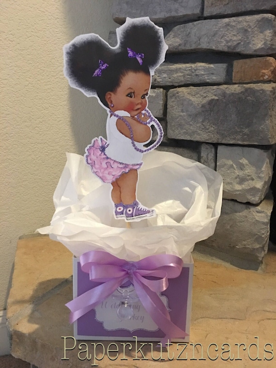 Lavender Afro puff babies centerpieces purple baby shower