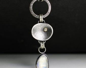 Rainbow Moonstone Guardian Pendant sterling silver champagne diamond 18k handmade chain