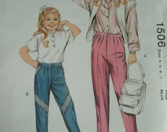 Girls' Pants Sizes 4-5-6-7 Kwik Sew Pattern 1506 - 1985