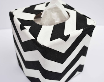 Black chevron reversible tissue box cover