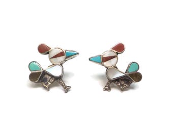 Vintage Zuni Inlaid Bird Earrings