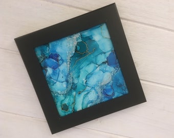 Abstract Art, Framed Decorative Tile, 'Pool Party', 6x6"
