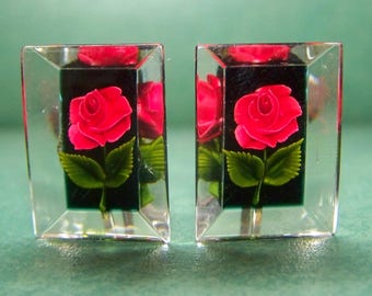 Vintage LUCITE ROSE Earrings Pendant set