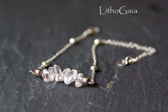 Quartz Crystal Bar Bracelet, 925 Sterling Silver, birthstone Bracelet, Crystal jewelry, Zodiac, Gift for Her, Mother's Day, Crystal beaded