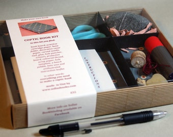Bookbinding Kit - Coptic Book blue with a little pink