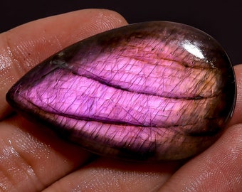 100% Natural Purple Labradorite Pear Shape Full Flashy Fire Beautiful Handmade Gemstone,45X28X7.50mm,77.00 CTS