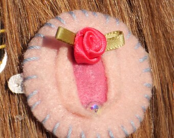 Vagina Barrette Ornament - iFelt Vaginas - Felt Vagina Little Pinky Pie Design