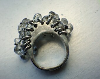 Unique Design - Sterling Dancing Quartz Rings - Handmade - Size 6.5