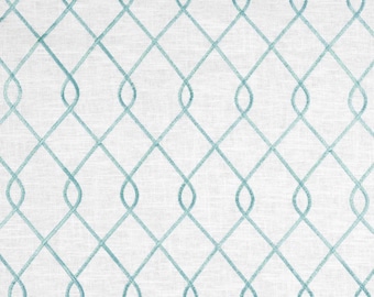 Two 96" x 50" Custom Curtain Panels - Duralee Embroidered Rico - Aqua