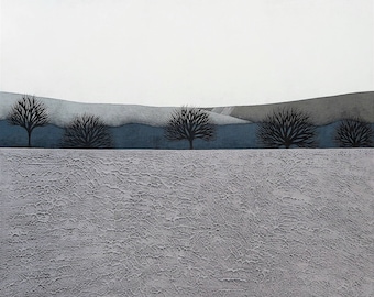 Intermission 9 - Archival 8x8 Art Print - Contemporary Minimalist Winter Landscape Painting - Grey, Blue - by Natasha Newton