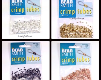 Crimp Bead Tubes, 100 or 400 Pieces, 2x2mm, Choose Silver, Gold, Copper or Black Finish Metal