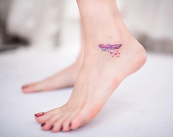 Watercolor Feather Small Temporary Tattoo- Tattoo Stickers