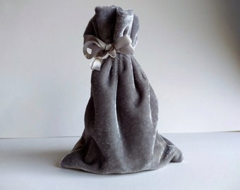 Velvet Drawstring Pouch, 4x6, 6x9, OR 3x4 inches, Pewter Grey Silver, thick plush velvet storage pouch, rosary, jewelry, gift bag, dice bag
