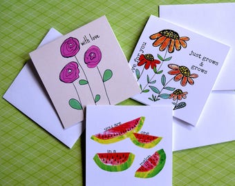 Six 3x3 Cards. Hand drawn enclosure cards