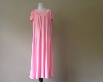 S / Pink Nylon Nightgown by Miss Elaine / Small / FREE USA Shipping