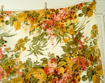 Reserved - Vintage cotton tablecloth - bright florals and fruit