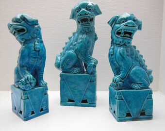 Turquoise-Glazed Porcelain Chinese Foo Dogs