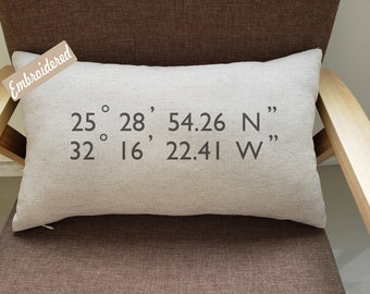 Pillowcases latitude longitude, custom pillow cover, custom throw pillow, personalized pillow, housewarming gift,birthday gift, map pillow