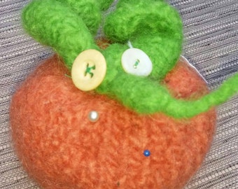Hand Knit Felted Pumpkin Pincushion