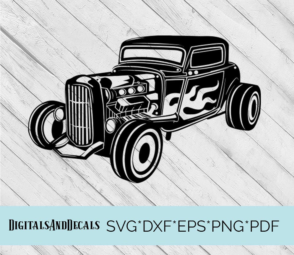 Hotrod Classic American Car Silhouette SVG & Dxf Cutting