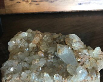 large clear quartz crystal cluster, quartz plate, druzy, sugar blade quartz, crystal specimen, vintage rocks and minerals, FREE SHIPPING
