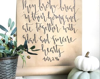 They broke bread in their homes and ate together with glad and sincere hearts" Acts 2:46 Scroll