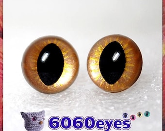 1 Pair Gold on gold hand painted safety eyes, cat eyes, plush eyes, animal eyes, craft eyes, amigurumi eyes, toy eyes, plastic eyes