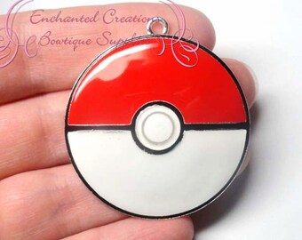Pokemon Red and White Pokeball Inspired Chunky Pendant, Keychain, Bookmark, Zipper Pull, Chunky Jewelry, Purse Charm