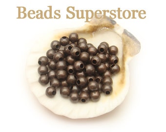 4 mm Antique Copper-Plated Brass Round Bead - Nickel Free and Lead Free - 100 pcs (4MMAC)