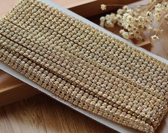 4 yard 10cm 0.39" wide ivory gold stones Rhinestones tapes lace trim ribbon H29T364L0812Y free ship