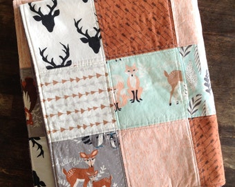Baby Quilt Baby Quilts Handmade Baby Boy Quilt Modern Baby Quilt Woodland Baby Quilt Baby Quilts for Sale Baby Quilts for Boys Baby Gift