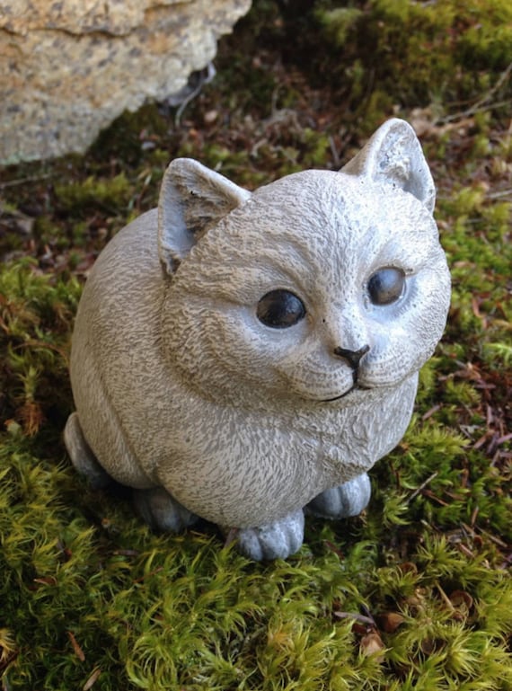 Cat Statue Chubby Kitty Cement Figure Painted Feline Art Cat Statue Chubby Kitty Cement Figure Painted Feline Art