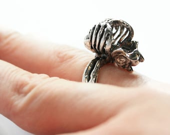 Sterling Silver Full Rib Cage Ring, Biker Chick Ring, Rocker Ring, Goth Jewelry, Alternative Jewelry
