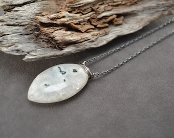 Quartz Necklace, White Quartz Long Necklace, Oxidized Quartz Necklace, Sterling Silver Necklace, Long Silver Necklace
