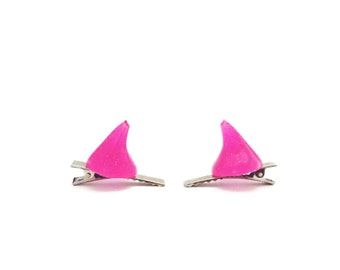 Neon Pink Resin Devil Horn Hair Clips