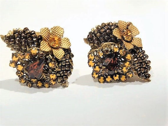 Rhinestone Earrings / Mid Century Earrings / EUGENE / Designer / Autumn