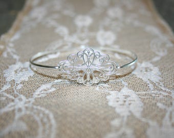 Sterling Silver Bangle, Filigree Bangle, Bridal Bangle, Wedding Jewelry, Delicate Bangle