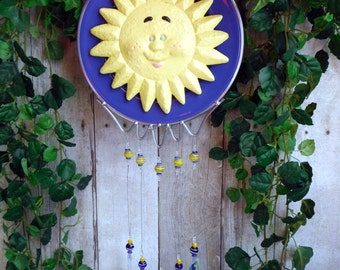 Sunface Windchime Or Wall Hanging, with Stained Glass Chimes